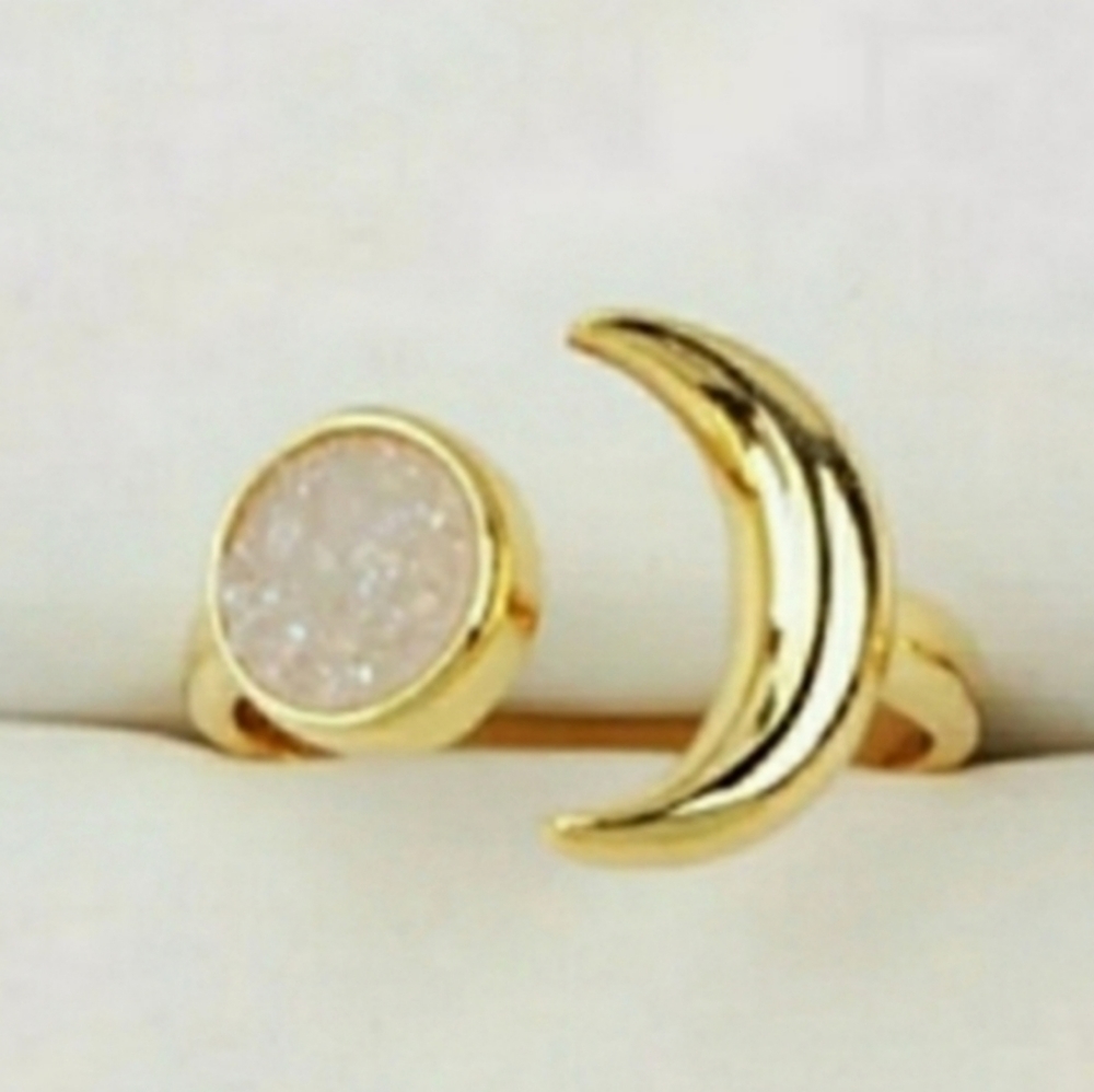 Half moon champagne druzy ring